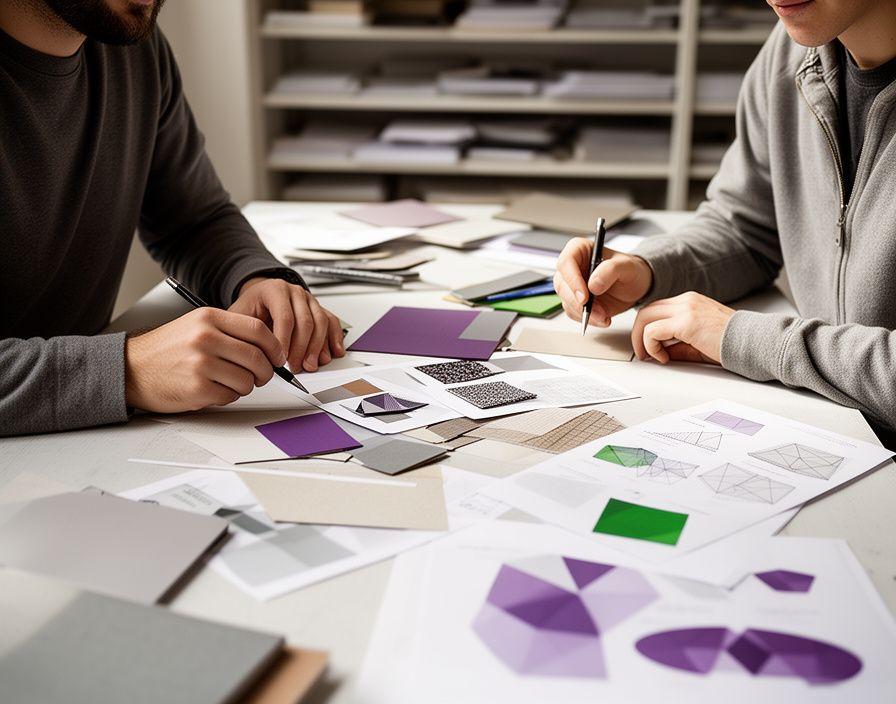 Kleines Zürcher Studio mit einem Mathematiker und einer Designerin am Arbeitstisch vor Skizzen und Materialmustern
