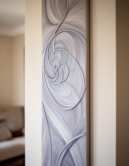 Schmales Wandpaneel mit Fibonacci-Spirale und mattem Finish an einer Wohnraumwand